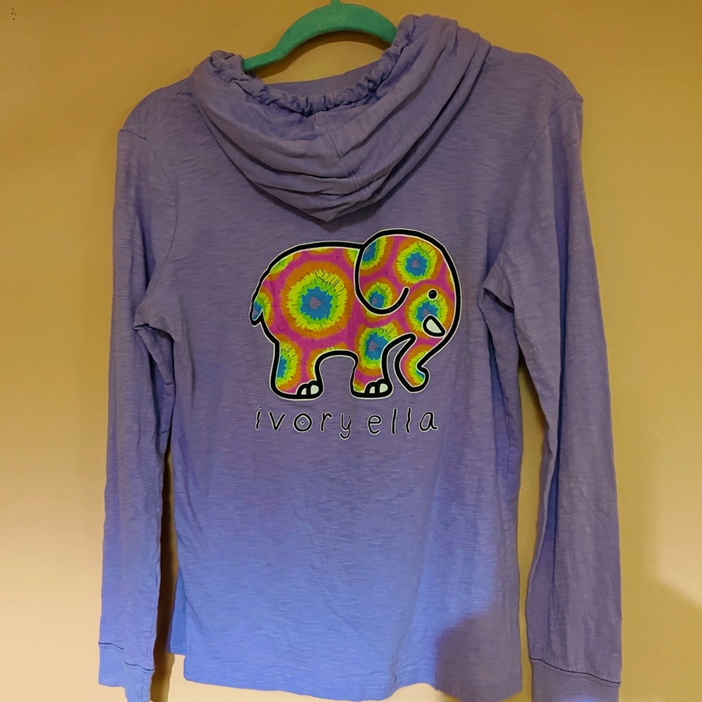 Ivory Ella Shirt hood long sleeve purple pull over top size M tie dye elephant - Picture 2 of 5